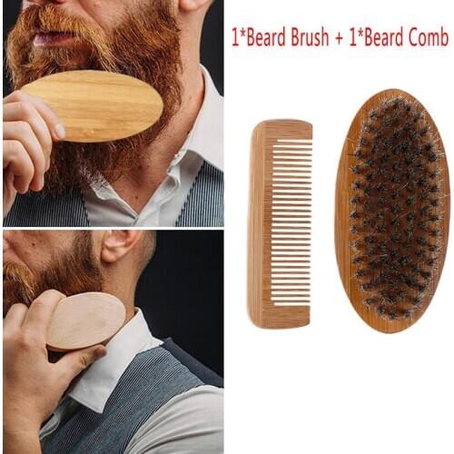 Beard Brush Boar Bristle for Mens Mustache Shaving Comb Face Massage Facial Hair Cleaning Brush Comb