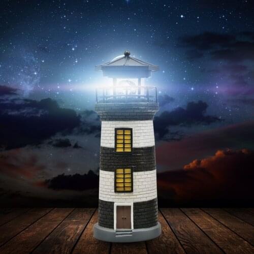 Resin LED Lighthouse Solar Light Rotating Beacon Tower Lamp Garden Outdoor Decorative Lighting Garden Leuchtturm Beacon Lamp
