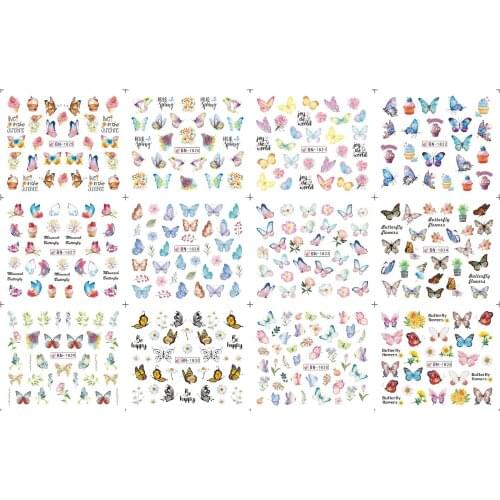 UPRETTEGO 12 PACKS / LOT NAIL ART BEAUTY WATER DECAL SLIDER NAIL STICKER FLOWER BUTTERFLY COLORFUL CUP CAKE BAKERY BN1825-1836