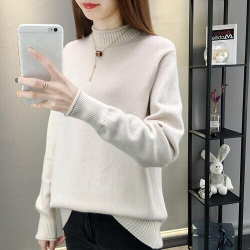 2021 Spring Autumn Womens Black Knitted Tops New Half Turtleneck Solid Color Bottoming Shirt Ropa Mujer Thread Pullovers Jumper