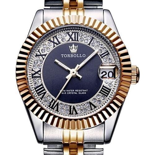 High Quality Luxury Women Quartz Watch Waterproof Metal Band Luxury Crystal Gold Black relogio feminino