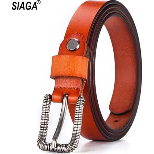 Womens Pin Buckle Metal Belts for Woman Dresses 1.8cm Wide Ladies Genuine Leather Female High Waist Belt 2020 FCO166