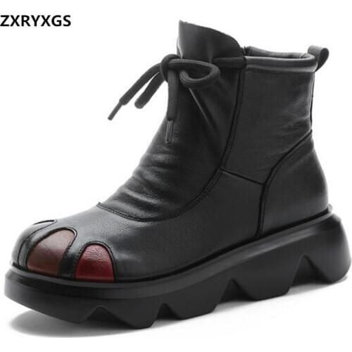 2020 New Top Cowhide Spell Color Stitching Riding Boots Autumn Leather Boots Thick Bottom Non-slip Women Boots Warm Winter Boots