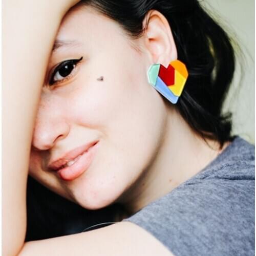 AMORCOME 2021 New Rainbow Colorful Heart Earrings Acrylic Love Heart Dangle Drop Earrings for Women Party Jewelry Gift Brincos