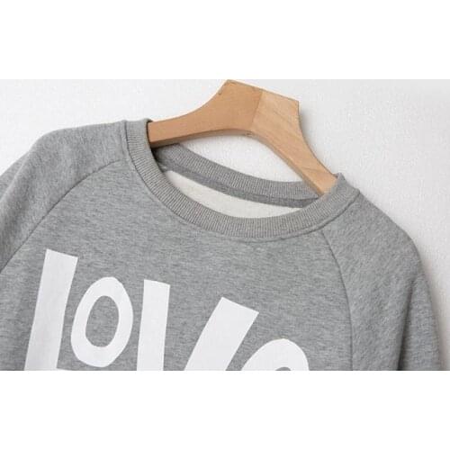 Women Cotton Round Neck Drop Shoulder Letter Printed Pullover Sweatshirt Top