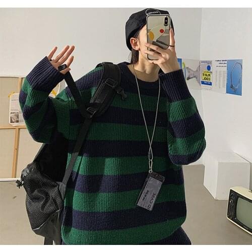Striped Sweater Women Oversized Jumper Knitted Pullover Casual Crew Neck Jumper Ladies Harajuku Knitwear Autumn Warm Streetwear