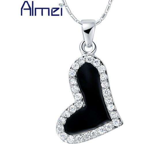 Necklace Female Cubic Zirconia Black Enamel Heart Fashion Jewelry Gifts for Girls Bisuteria Mujer Womens Jewellery Ulove N876