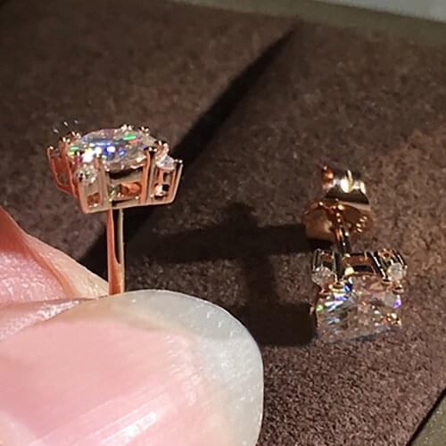 14K Rose Gold 4 Carat Stud Earrings Women Present Wedding Anniversary Engagement Party 2 ct Round Square Moissanite Diamond