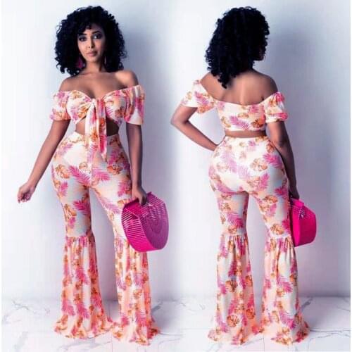 2 Two Piece Set Women African Clothes Summer Fashion Africa Suit Top And Pants Super Elastic Plus Size African Suits For Lady