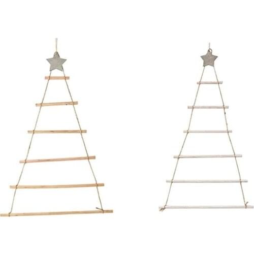 2 Pcs DIY Wooden Christmas Tree Wooden Wall Hanging Christmas Tree New Year Decoration, Wood Color & ​White
