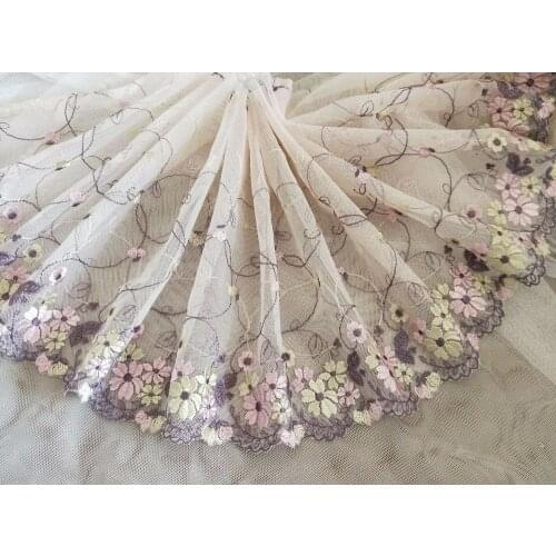 2 Yards Lace Trim Purple Flowers Embroidered Tulle Lace 8.26" Wide Doll Dress Underwear Costume DIY Craft Supplies