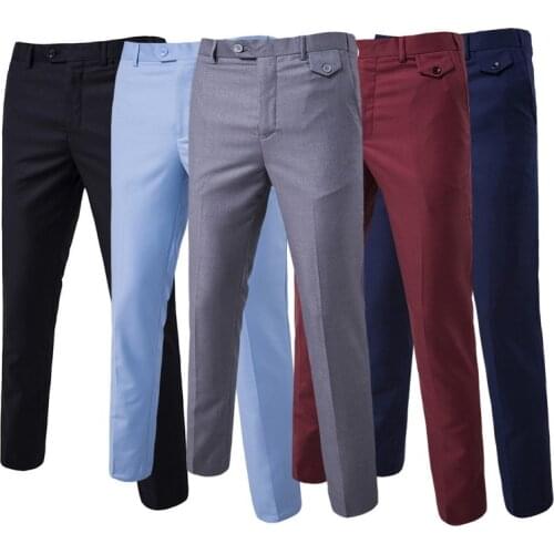 2021 Autumn Men Fashion Cotton Solid Color Business Suit Pants / Men Groom Wedding Dress Suit Pants Mens Trousers New