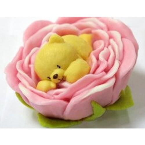 PRZY 3d Animals Mold Bear in Rose Soap Molds 3d Bears Mould Soap Mold Wild Animal Moulds Baby Bear in Flower Silicone 54125