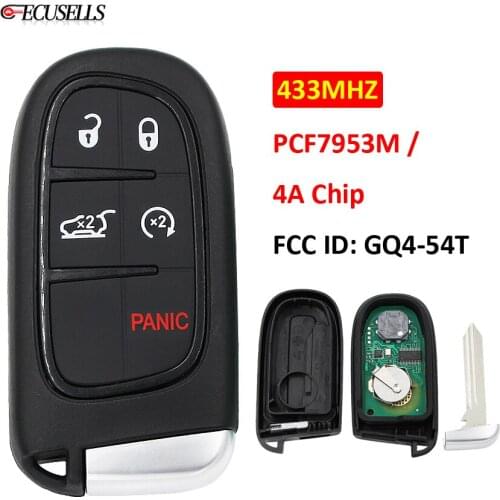 4+1/5 Button Remote Smart Car Key 433MHz PCF7953M 7953M 4A Chip FCC: GQ4-54T Uncut Blade for Jeep Cherokee RAM 1500 2500 3500