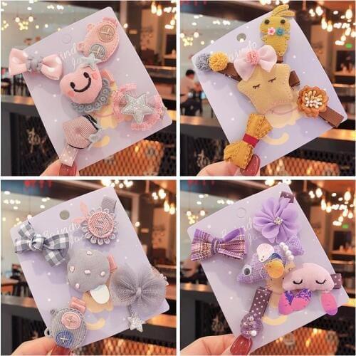 5 Pcs/Set Children Cute Candy Cartoon Flower Star Bow Ornament Hair Clips Girls Baby Lovely Sweet Hairpins Kids Hair Accessories
