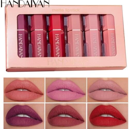 6pcs/lot HANDAIYAN Matte Lipstick Set Waterproof Velvet Tattoo Pigment Long Lasting Lipstick Matte Lip Set Makeup Cosmetics