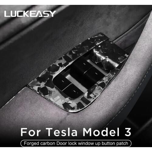 LUCKEASY Forged marble carbon fiber car door lock window button patch for Tesla Model3 interior modification accessorie