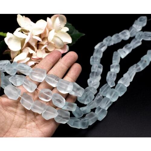 13-15x18-20mm Aquamarine Blue Glass irregular Frosted Nugget Loose Beads 15.5"