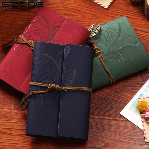 EZONE A6 Notebook Leather Leaf Strap Notepad Personalized Travel Notebook Retro Vintage Diary Student Planner School Stationery