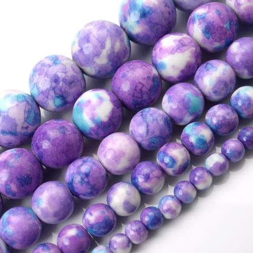 Natural Stone Beads Purple Rain Colorful Round Loose Bead for Jewelry Making DIY Bracelet Charms Accessories 4/6/8/10/12mm