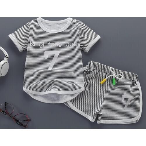 New Kids Korean Short Sleeve Two-piece Summer Baby Cotton Boys Girls Pants Suit