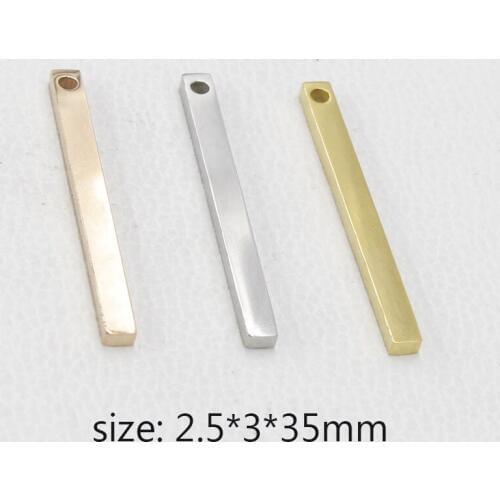 20pcs 2.5*3*35mm Gold/steel Color Stainless Steel Long Bar charm Strip shape pendant For Necklace DIY Handmade Jewelry Making