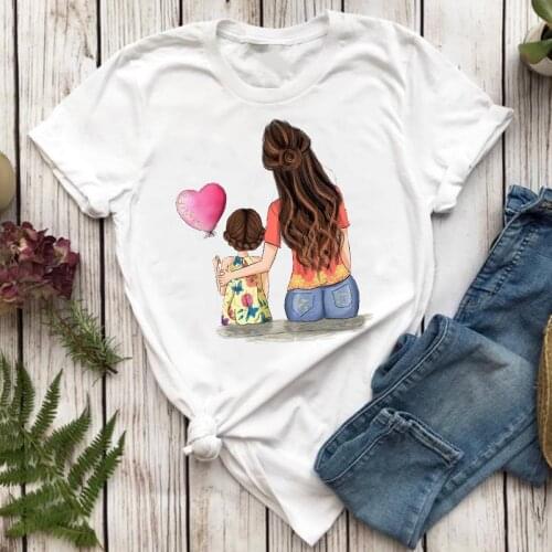 Women T-shirts Love Girl Daughter Fashion Style Mom Mother Mama Cartoon Top Lady Tshirt Girl Ladies Print Stylish Tee T-Shirt