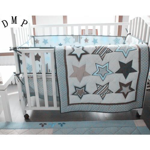 4pcs embroidered Baby Cot Baby Bedding Set Crib Cotton Bedclothes kit de berço (4bumper+duvet+bed cover+bed skirt)