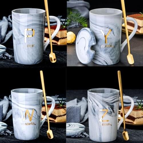 Creative Letter Coffee Mug With Spoon Lid Ceramic Tea Cup For Cocoa Water Milk Juice Romantic Wedding Christmas Birthday gift