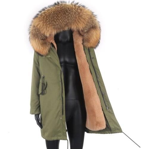 2021 New Winter Removable Faux Rabbit Fur Liner Jacket Men Casual Coat Wear with Real Raccoon Fox Fur Collar Fashion Outerwear