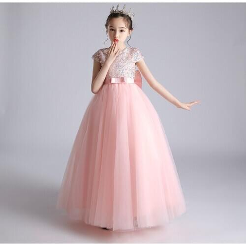 2021Summer Noble Elegant Pink Color Sequined design Birthday Wedding Ceremonial Fluffy Dress Model Show Catwalk Performance Wear
