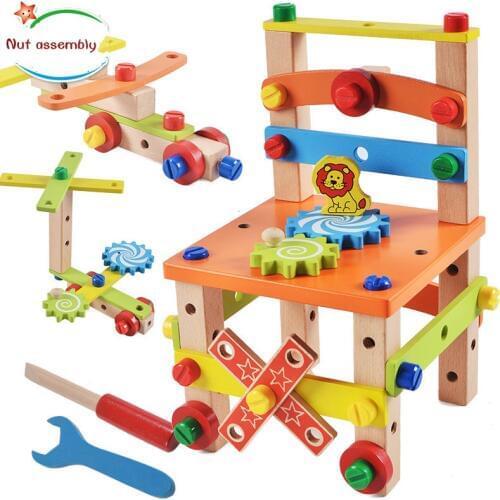 Multifunction Nut Assembly Disassembly Tool Combination Engineering Wooden Toy Wood Chair Buidling Blocks Toy