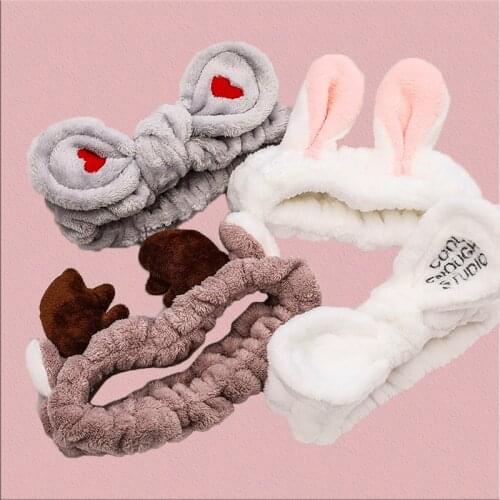 Cartoons Animal Headwear HairBands Coral Fleece Wash Face Love Bow Hairbands for Women Girls Headbands Turban Hair Accessories
