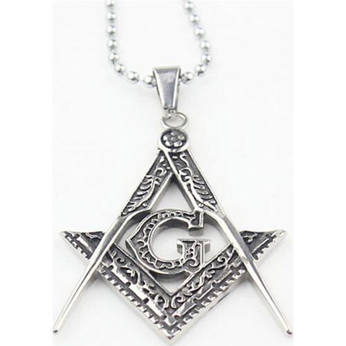 Mens Silver color Free Mason Pendant 316L Stainless Steel Freemason Masonic Pendant