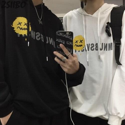 Hip Hop Mens Hoodies Smile Face Graffiti Print Vaporwave Unisex Hooded Male Sweatshirts Harajuku Casual Coats Streetwear Tops