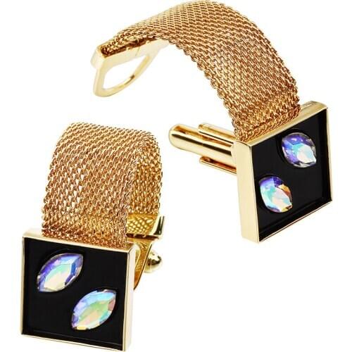 HAWSON Mens Cufflinks with Chain - Stone and Shiny Gold Tone Shirt Accessories - Party Gifts for Young Men