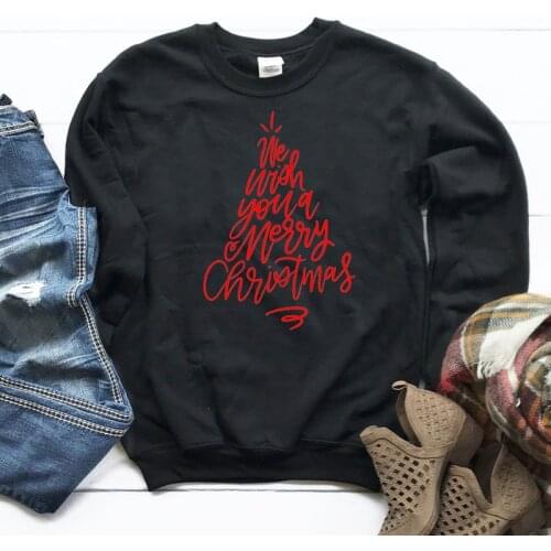 We Wish You A Merry Christmas Fashion Graphic Cotton Women Sweatshirt Festival Kawaii female Pullovers Full Long Sleeve Shirt