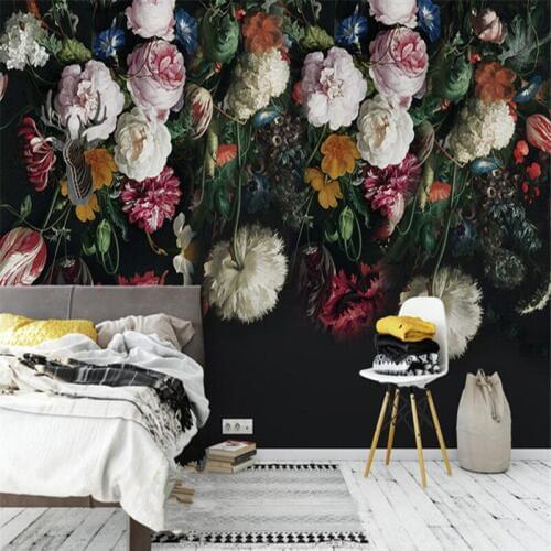 3D Custom Wall Mural Wallpaper European Style Pastoral Retro Roses Peony Floral Hand Painted Background Wall Painting Wallpaper