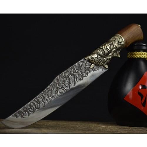Newest 8.3 Inch Handmade Knife 7Cr17 High Carbon Steel Hunting Machete Cleaver Barbecue Kitchen Knives Copper Fish Decor Handle