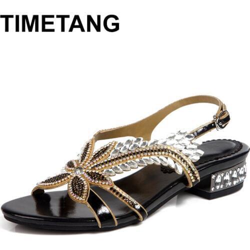 TIMETANGNew Exquisite Crystal High-heeled Shoes Black Woman White Rhinestone Decoration Fashion Women Shoes Elegant Banquet