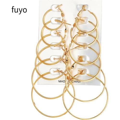 New 6 Pairs/set Vintage Dangle Big Circle Hoop Earrings Women Ear Clip Brincos Ring Earrings Set Combination