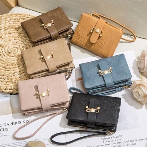New Fashion Women Short Bow Purses Vintage PU Leather Lady Short Clutch Small Matte Women Wallet Female Purse