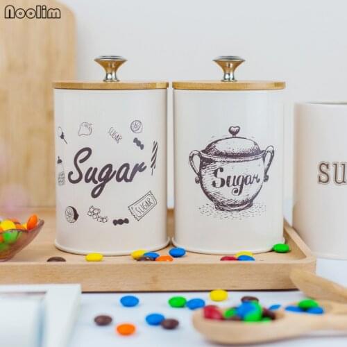 NOOLIM Galvanized Sugar Storage Tank Grain Sealed Tea Cans Coffee Beans Sealed Jar With Bamboo Lid Kitchen Food Storage Box