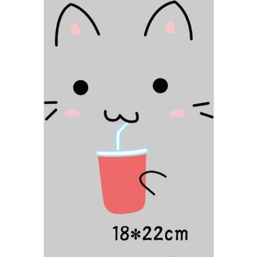 Drinking Cat Heat Transfers Iron On Patches For Jeans T-shirt DIY Craft Stickers Lovely Animal For Clothes Appliques Decor