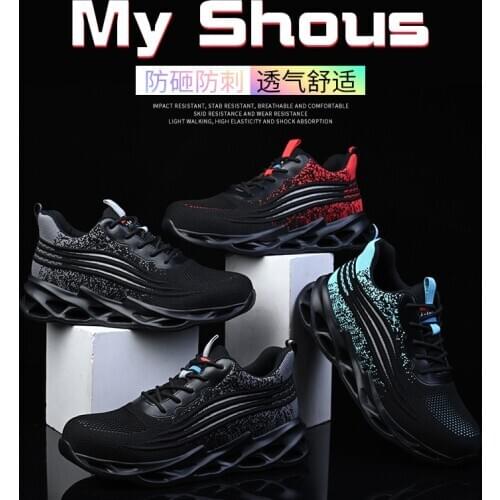 Work Sneakers Male Lightweight Fashion Puncture-Proof Boots Steel Toe Waterproof Breathable Sneakers Work Shoes Flexibility