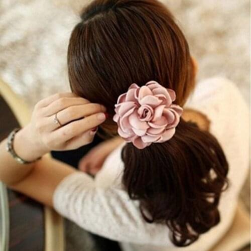 7 Colors Vintage Rose Flower Hair Scrunchie Elastic Hair Bands Solid Color Headwear Ponytail Holder Ties Hair Accessories Gift