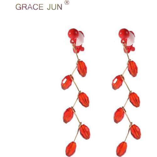 Red and White Color Crystal Spray Paint Clip on Earrings No Pierced Fashion Women Party Needn't Ear Hole Earrings New Arrival