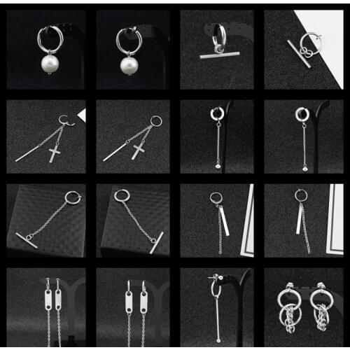 SOHOT Minilism Chic Metal Long Chain Link Tassel Jewellry Unisex Punk Imitation pearls Cross Shape Hoop Earrings Fashionable