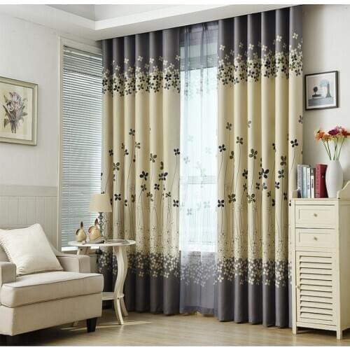 Grey and Cream Floral Print Modern Blackout Curtains for Living Room the Bedroom Home Decor Curtain Sets Drapes Window Treatment