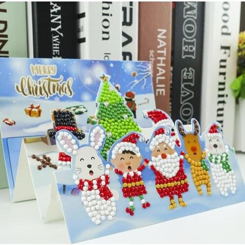 Three-dimensional 5D DIY Painting Christmas Card Cute Animals Diamond Embroidery Paper DIY Postcard Cartoon Craft for Children